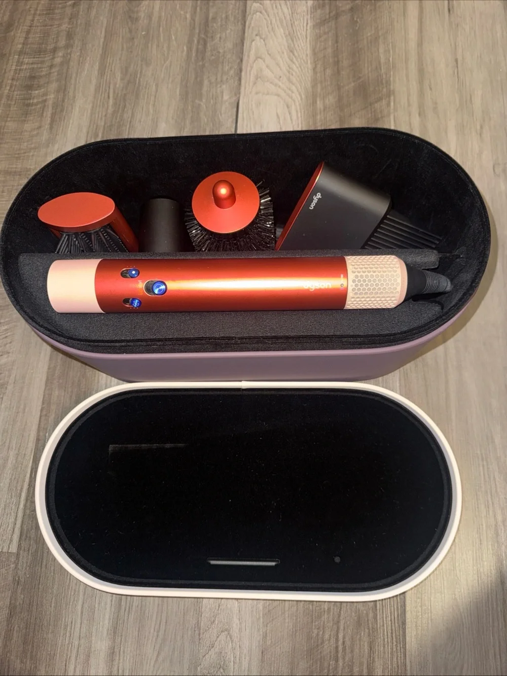 Dyson Airwrap i.d. multi-styler strawberry bronze/ blush pink used with case